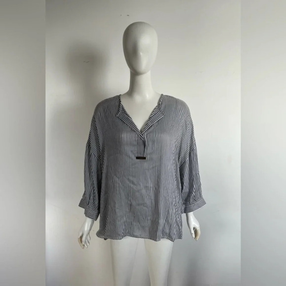 Peserico Silk Blend Striped 3/4 Sleeve Lightweight Women's Blouse Tunic Sz US 16 - Picture 1 of 6